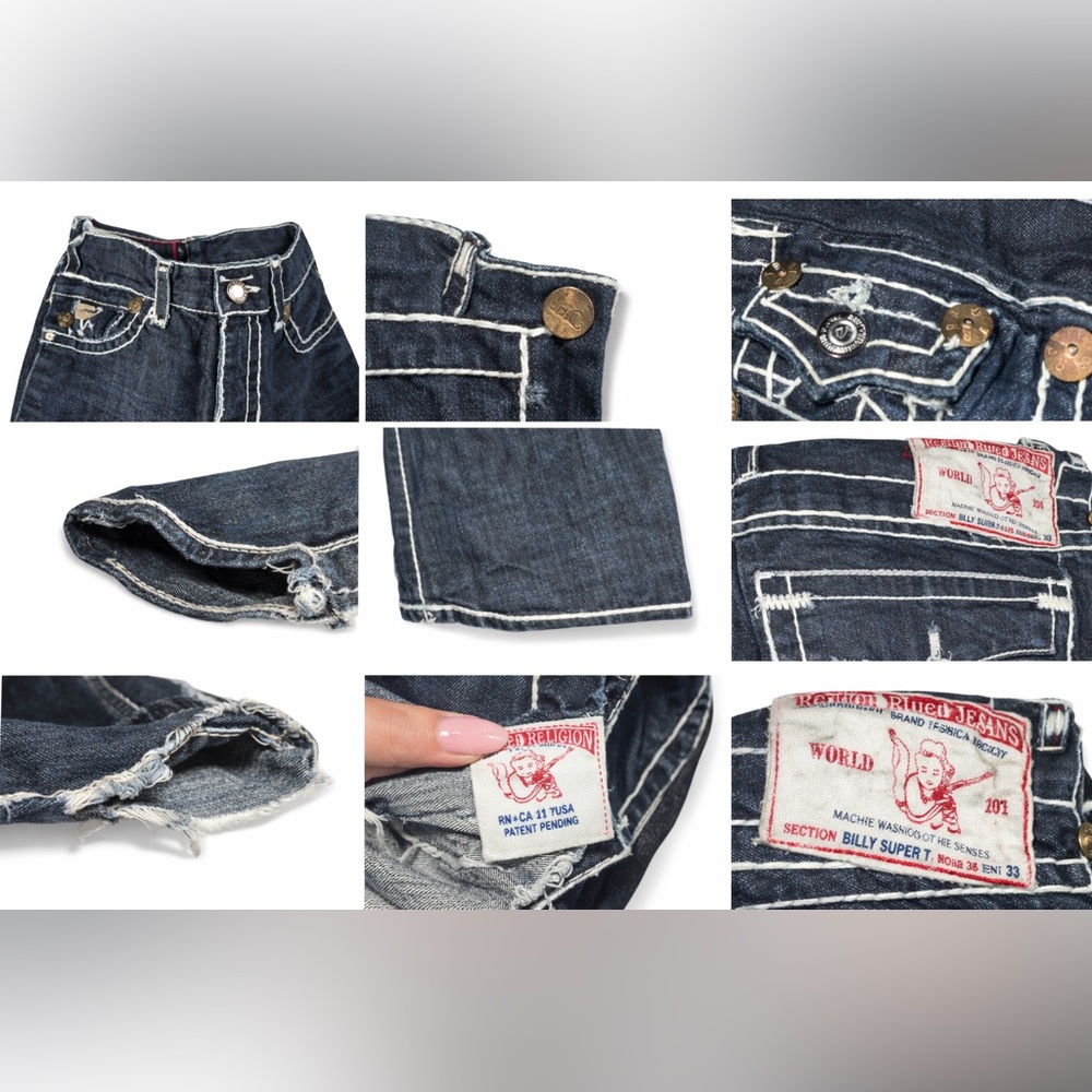 SOLD - True Religion Billy Super T Jeans Made in USA Thick Stitch Y2K Denim - Picture 3 of 3